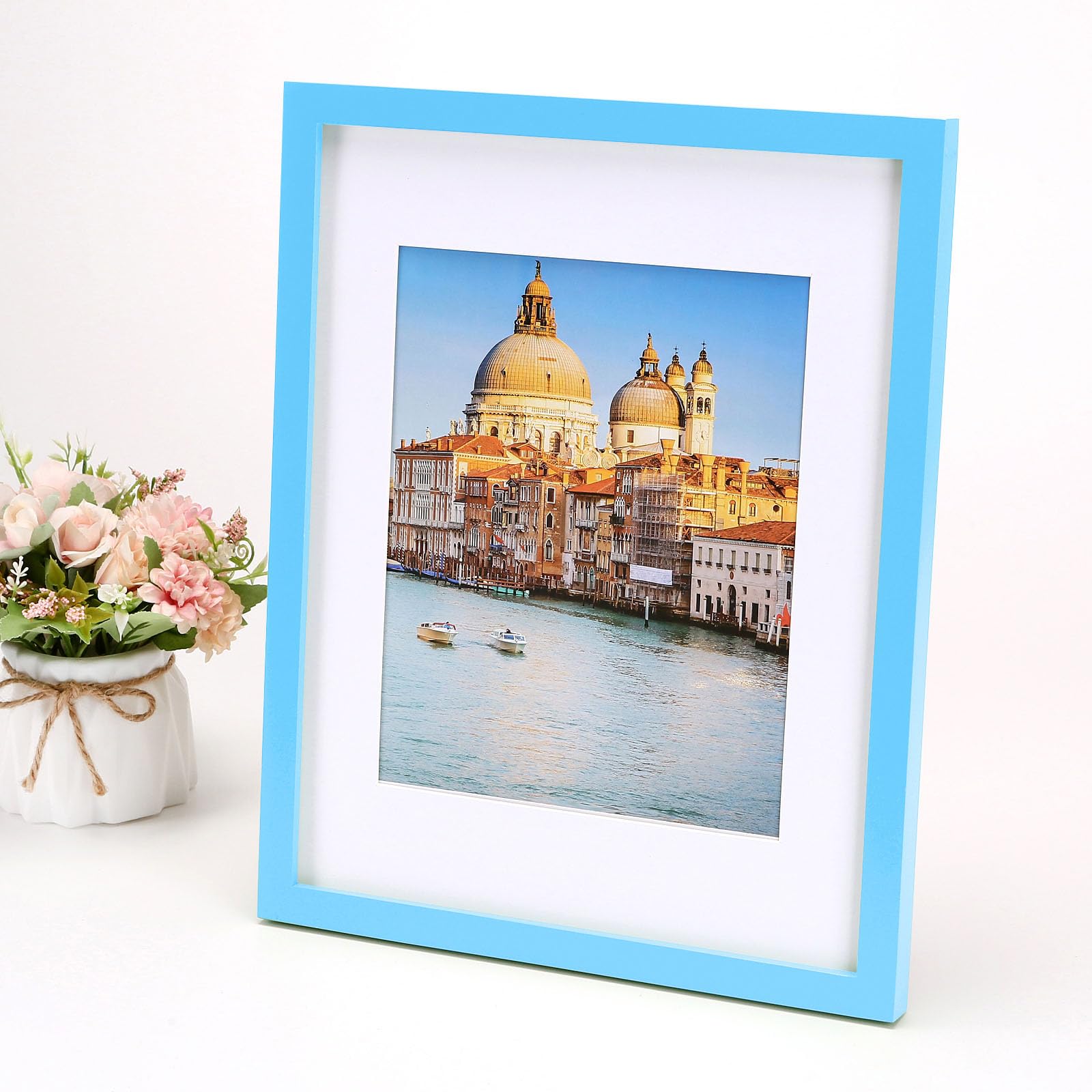 wyooxoo 11x14 Picture Frame Made of Solid Wood Blue Photo Frames Display Pictures 8x10 with Mat or 11x14 Without Mat Colorful Fr